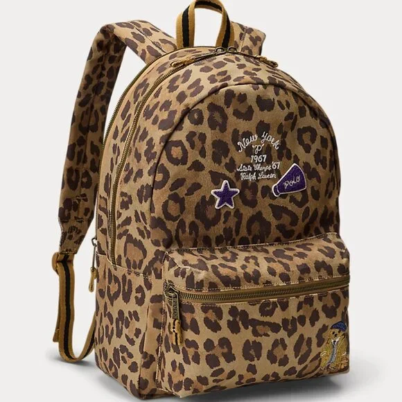 Ralph Lauren Polo Bear Leopard-Print Canvas Backpack NWT 17  display picture 3